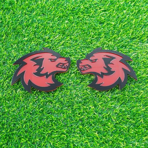 Image of Pair Set Wolf Car Emblem Badge Angry Eye Custom Truck Fender Side Rear Decal Sticker (Black Red)