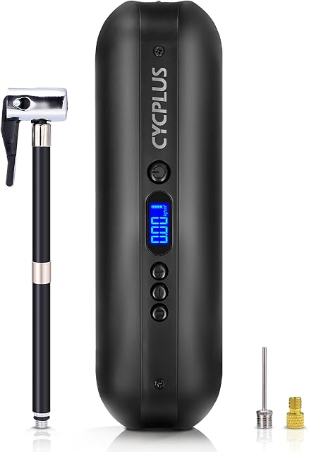 CYCPLUS Electric Bike Pump, Portable Air Compressor Cordless Tyre Inflator Rechargeable 150 PSI Auto-Off, with Digital Gauge for Cars, Motorbikes, Balls and All Bikes-A3