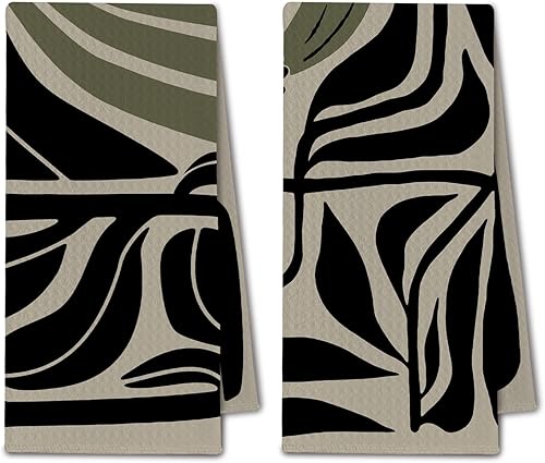 Miniatura 12 de Toallas de cocina abstractas bohemias, color beige y negro, Groovy 70, estilo botánico, retro, paño de secado para cocina, toallas de mano modernas