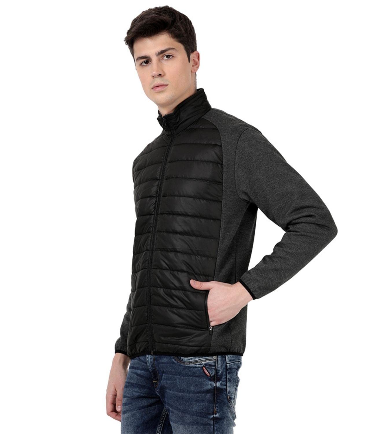 Scott International Men's Premium 50-50 Casual Winter Standard Length Jacket - Cotton + Nylon, Highneck, Full Sleeves, Horizontally Quilted Stylish Branded Jackets for Men