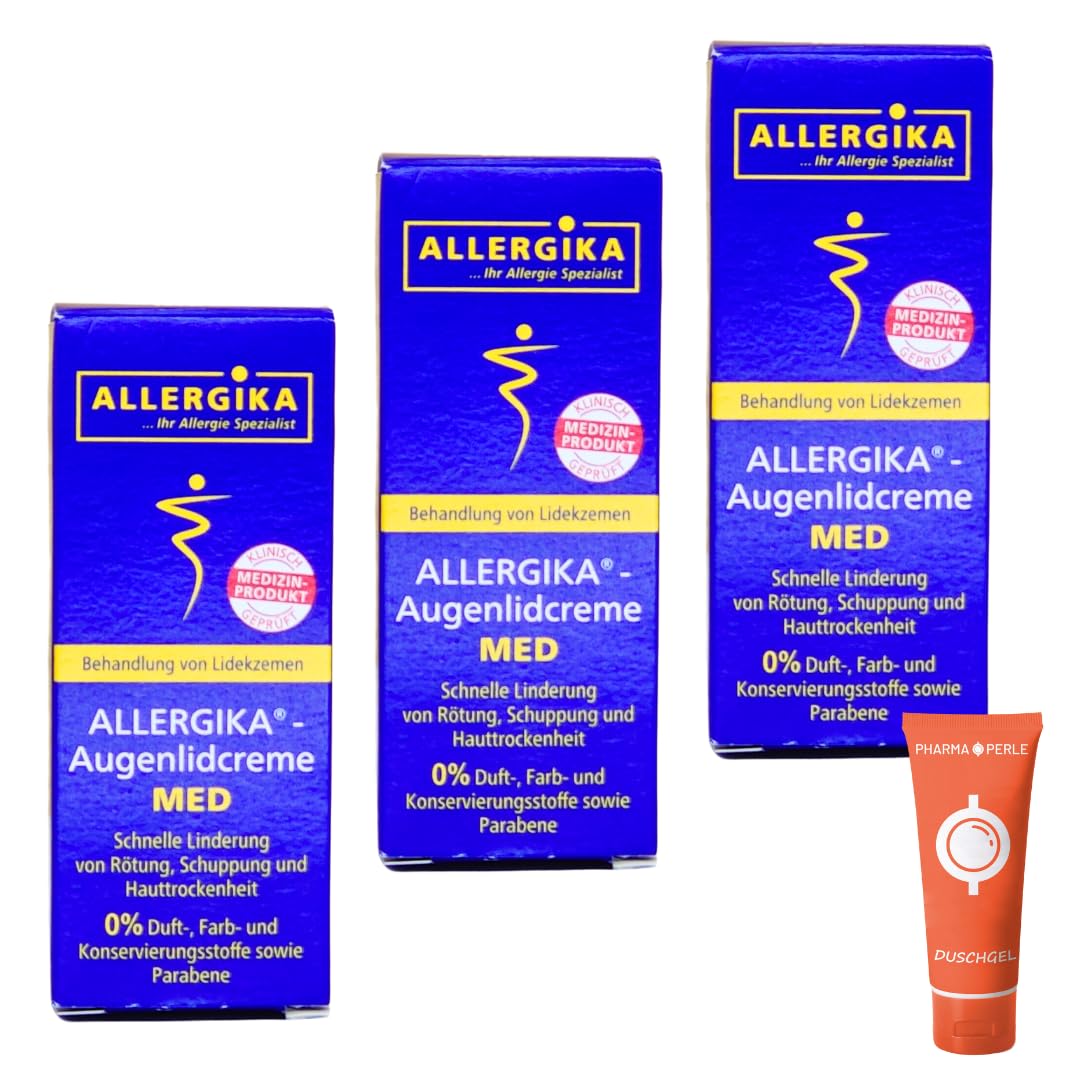 Allergika Augenlidcreme MED, 15 ml I zur Behandlung von Lidekzemen I Linderung von Rötung, Schuppung und Hauttrockenheit I Spar-Set plus Pharma Perle give-away (3x 15 ml)