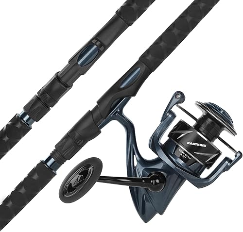 KastKing ReKon - Combo de caña de pescar y carrete de agua salada, caña de pescar y carretes combo, grafito en blanco, anillos de circonio, marco y