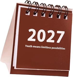 デスクカレンダー 2027 、ツインワイヤーバインディング付き自立型紙日付プランナー、仕事勉強や自宅のデスクノート用