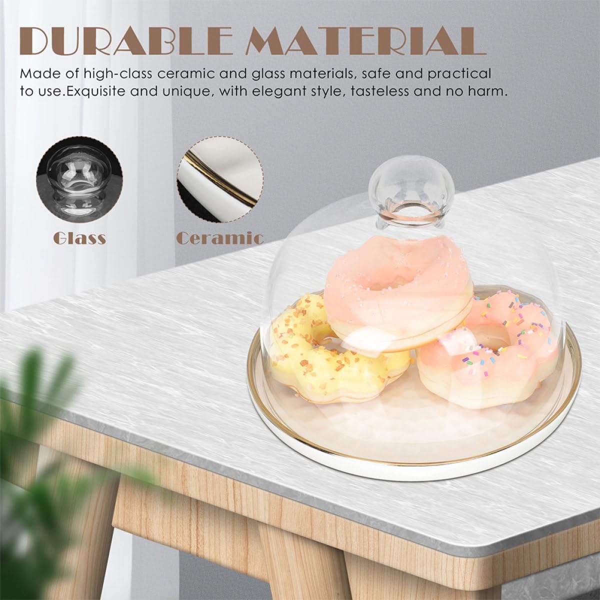 Vassoio per Dolci Set da 1 con Coperchio in Vetro Bianco Elegante per Esposizione e Conservazione di Snack e Dolci, per Feste e Matrimoni