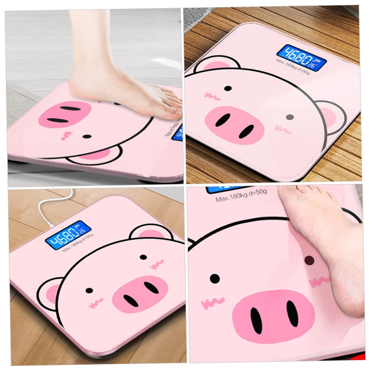Hohopeti Báscula y Digital de Peso Corporal Vidrio Templado Diseño de Dibujos Animados Precisión de 2 Decimales para Uso Doméstico y Obsequio Práctico