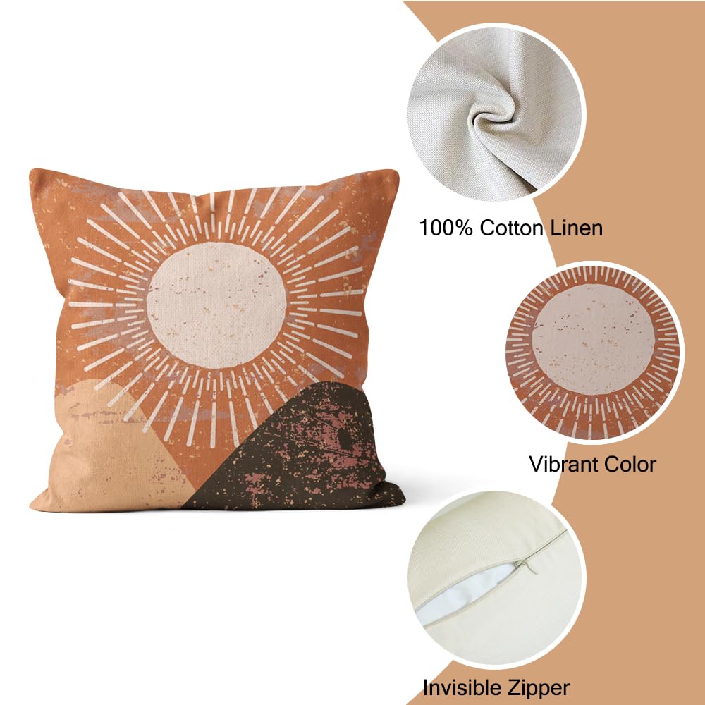 Lot de 4 housses de coussin décoratives de style bohème 66 x 66 cm, taies d'oreiller décoratives abstraites en lin beige et terre cuite pour canapé, voiture (coussin non inclus)