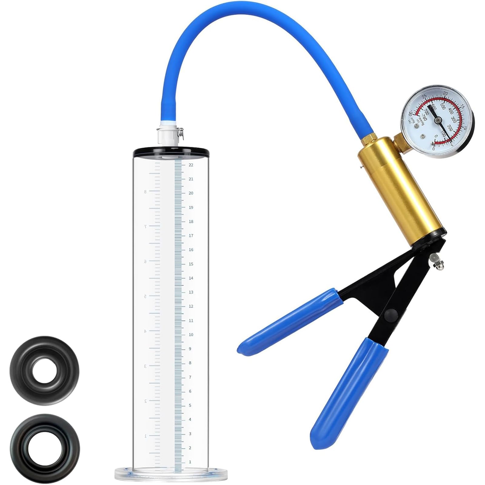 Bomba pene manual con manómetro y mango metálico juguetes sexuales para hombres bomba de vacío pene (5.4cm)