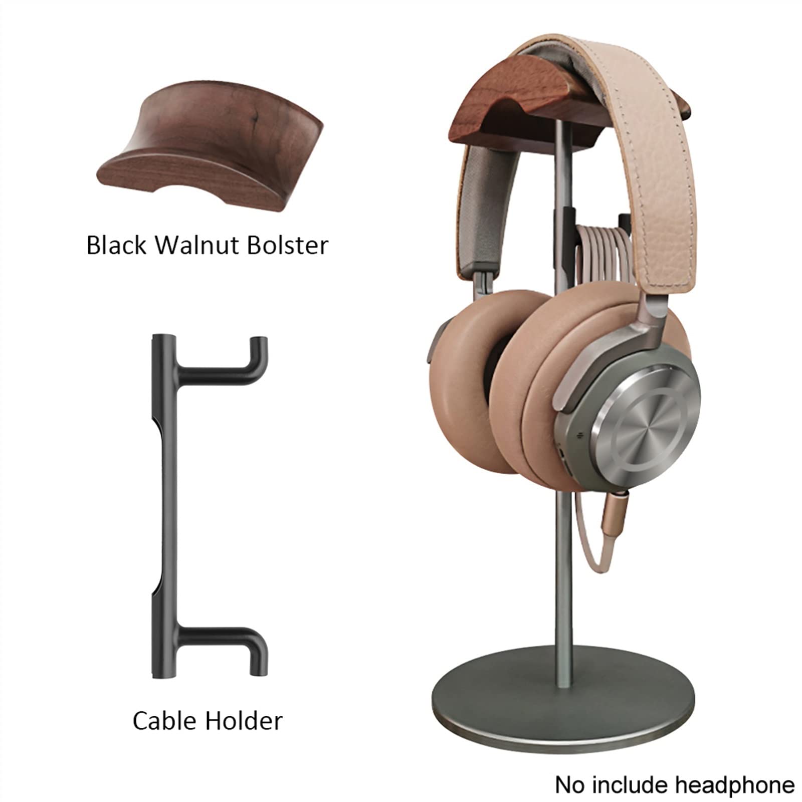 Soporte para auriculares Percha Soporte for auriculares de madera de nogal y aluminio, soporte for auriculares for juegos de nogal natural con base sólida y pesada for exhibición de escritorio de mesa