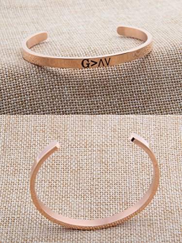 Zisei " God Is Greater Than The Highs And Lows Premium Stainless Steel Cuff Bangle Bracelet Religious Jewelry-Inspirational Christian Gifts(Rose Gold God Bracelet) #TOP3