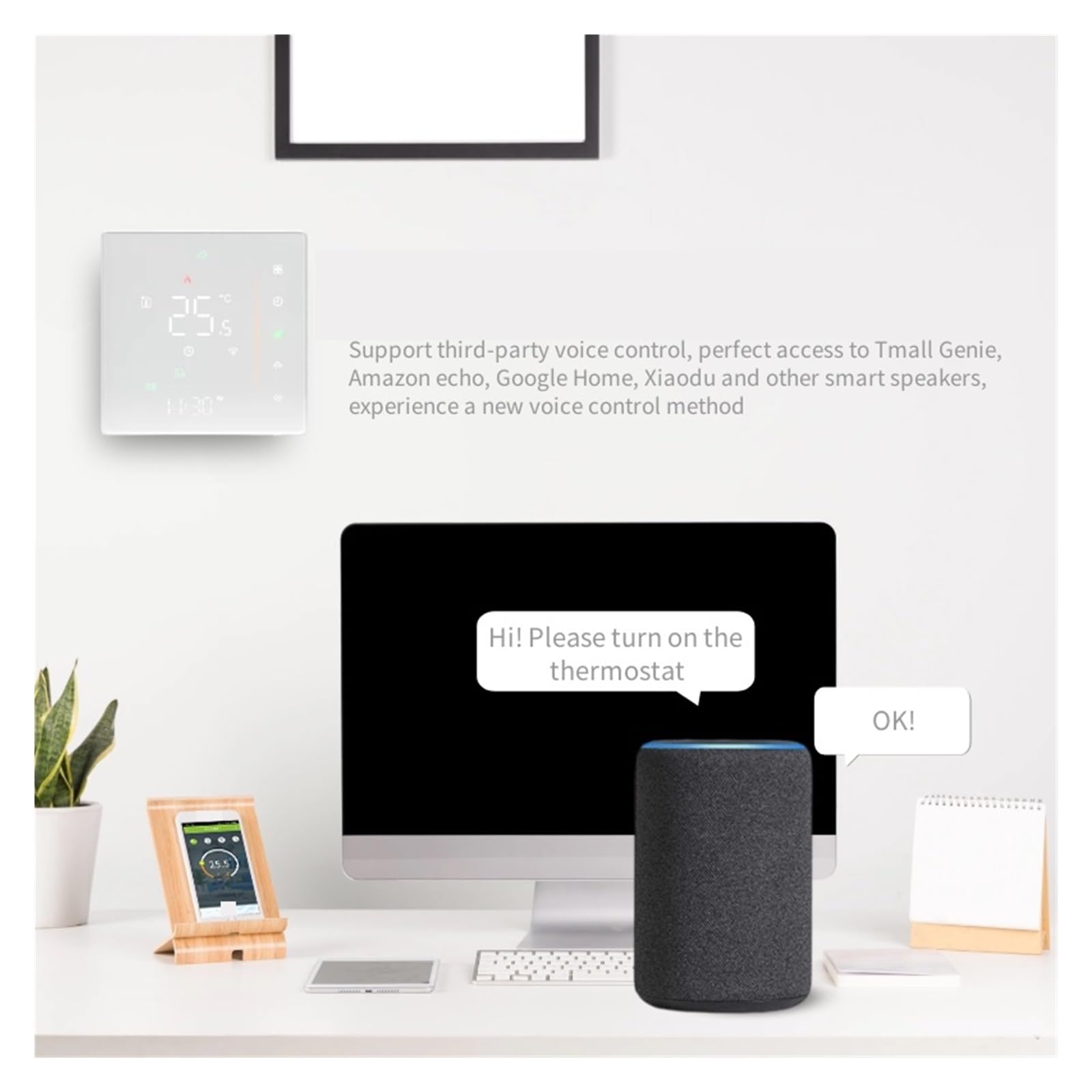 Termostato de calefacción WiFi, Caldera Gas Suelo Caliente, Controlador Temperatura Digital, Vida Inteligente Ahorra EnergíA Y Costes De CalefaccióN(Black,WZ-006-GA)