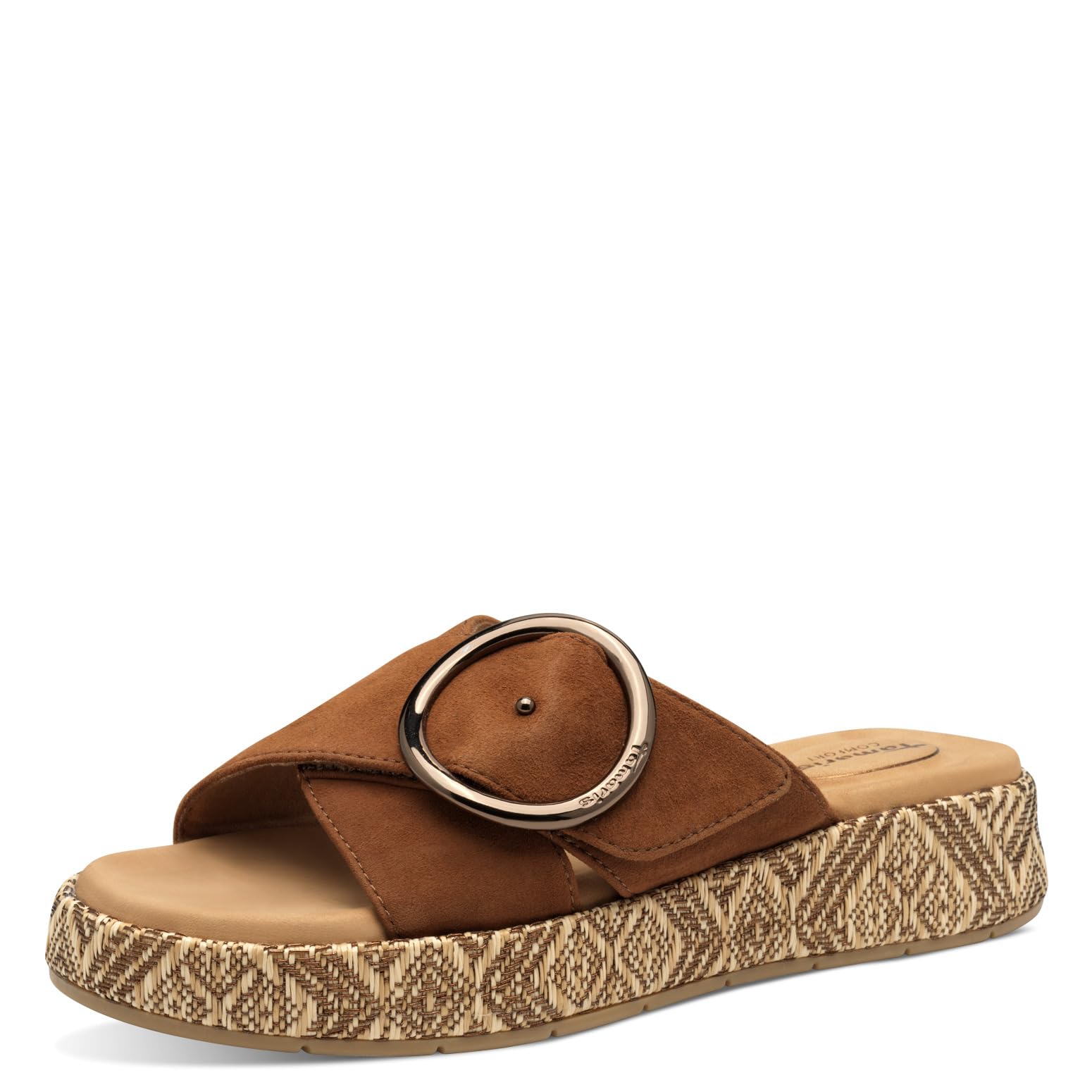 Tamaris Comfort Women’s Leather Mules with Velcro, Cognac, 7,5 UK