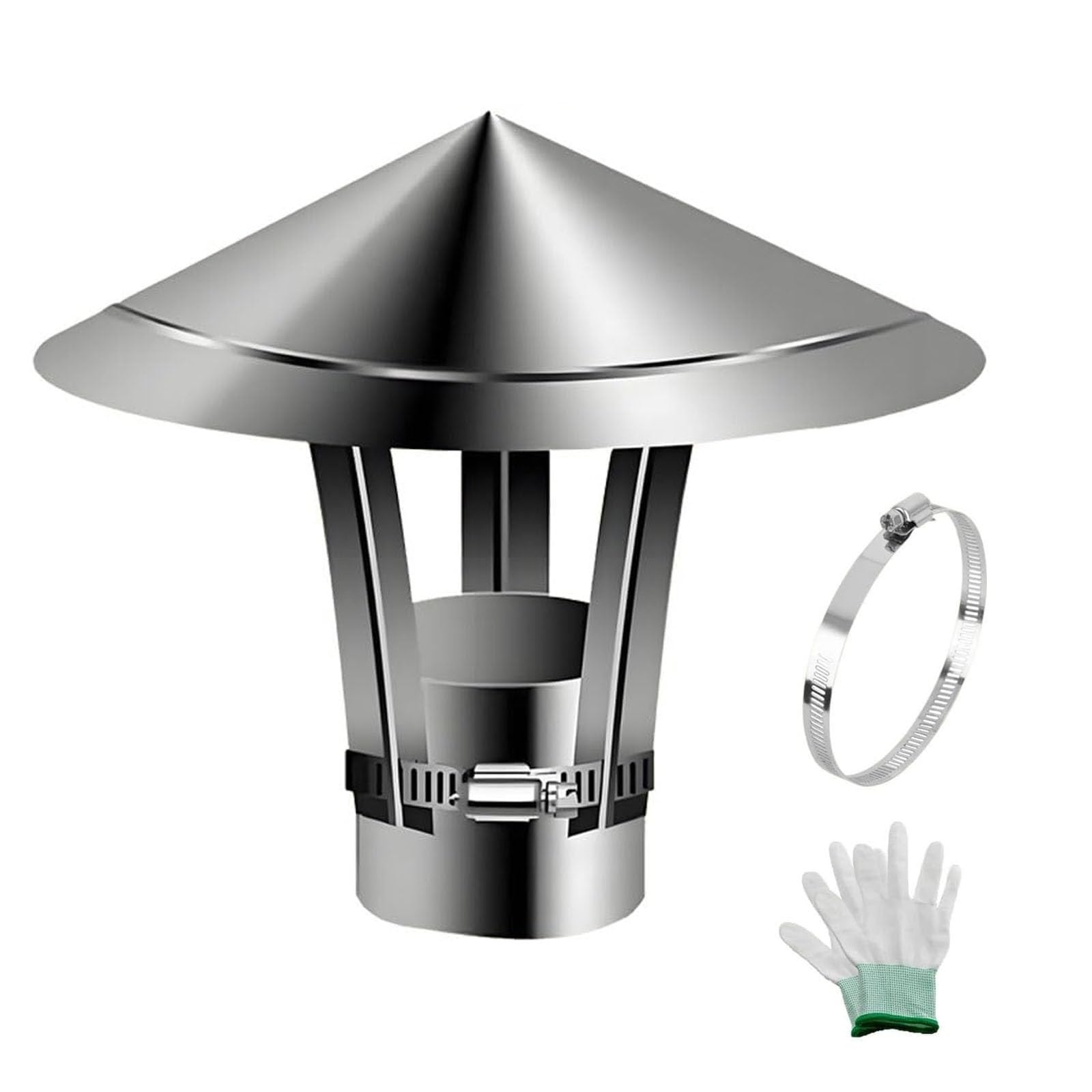 OYSKGNCMW Universal Round Chimney Cap Roof Rain Guard, 201 Stainless Steel Fireplace Exhaust Vent Cover with Adjustable Cone Top & Gloves for Easy Installation(230mm/9.1")