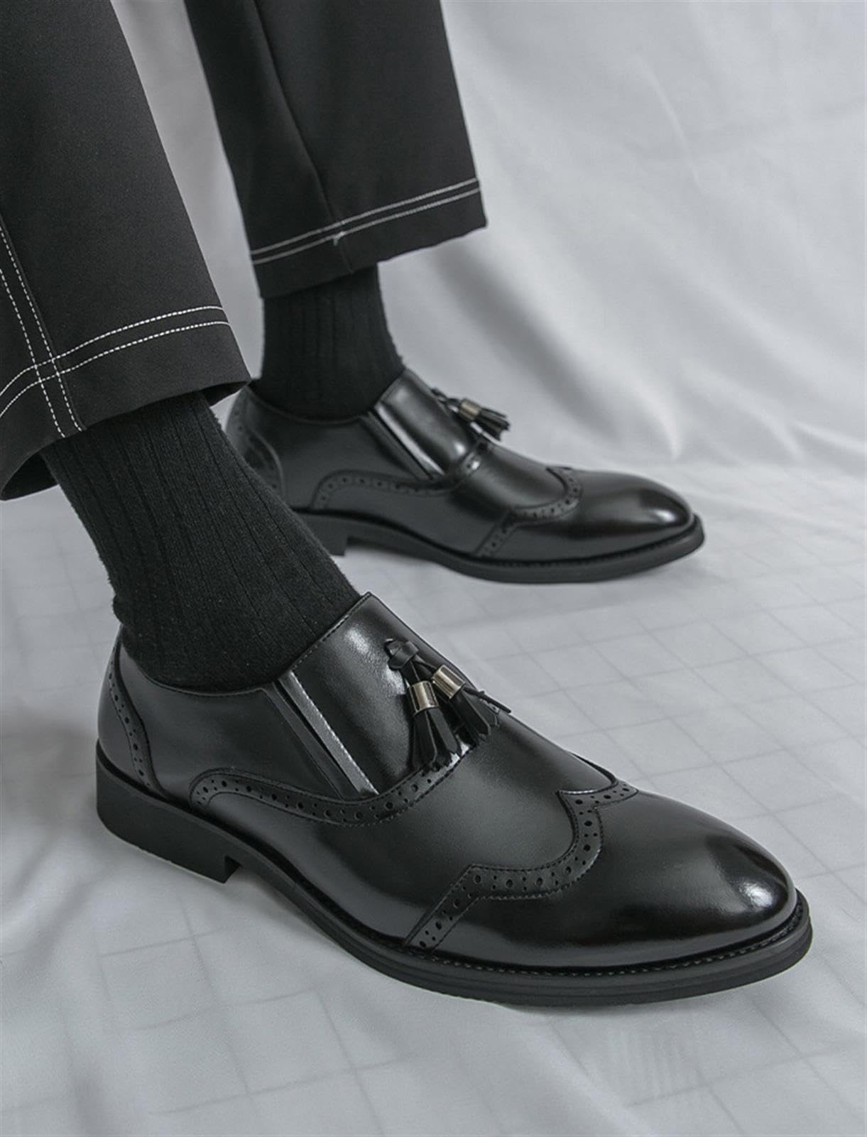 Zapatos de Vestir para Hombre Mocasines con Borlas Estilo Brogue sin Cordones Calzado Formal Clásico para Bodas Negocios Oficina Fiestas
