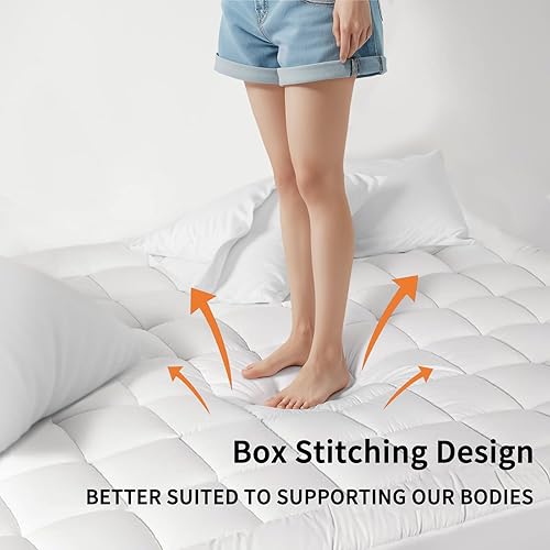Miniatura 4 de Protector de colchón de tamaño individual, funda de colchón acolchada ajustable, relleno alternativo de plumón con bolsillo profundo de 8-21