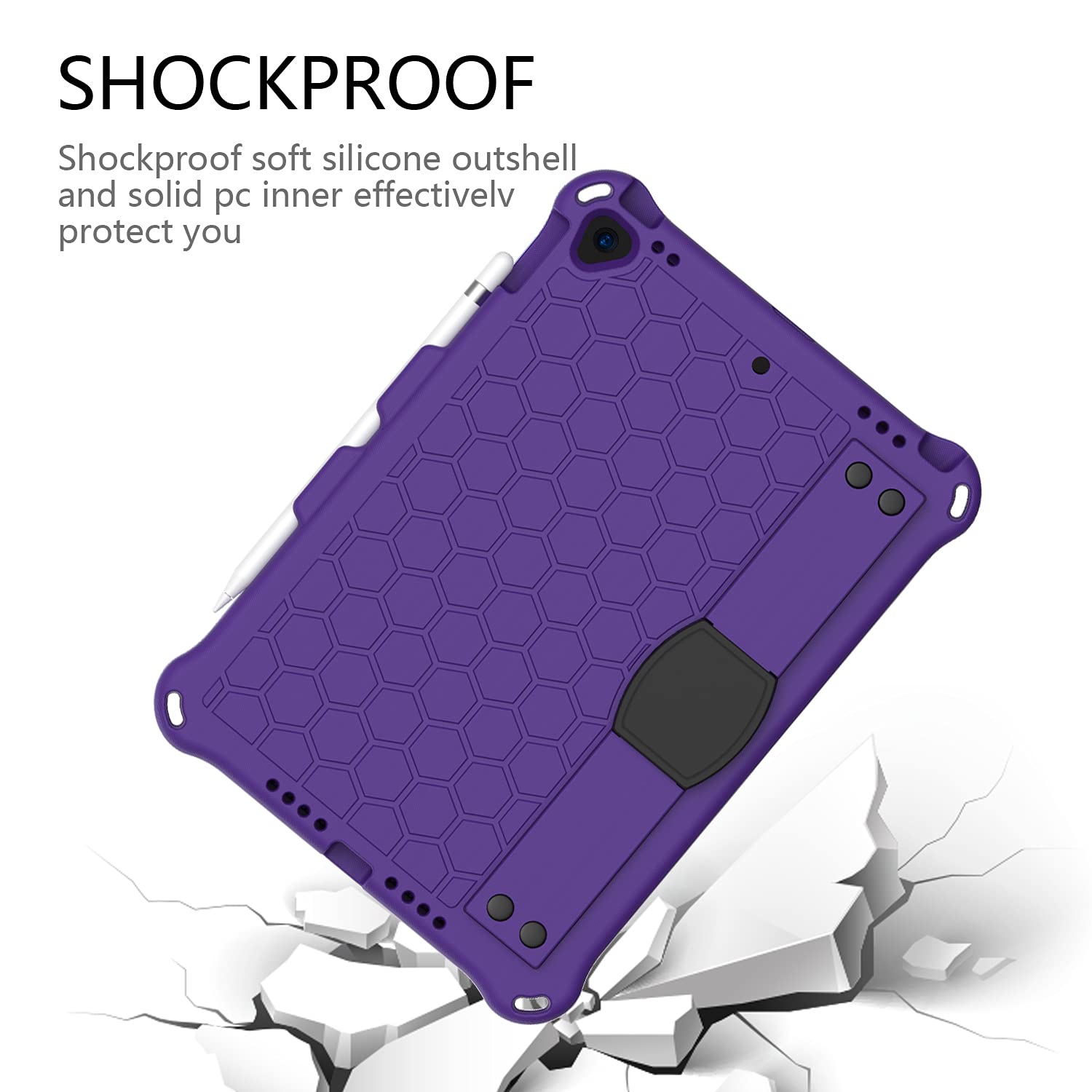 QYiD Custodia Bambini per iPad Air 2, Anti-Fall Bambini Eva Custodia Protettiva Antiurto con Supporto & Portapenna, Tracolla per Apple iPad Air 2 (A1566 A1567), Viola/Nero