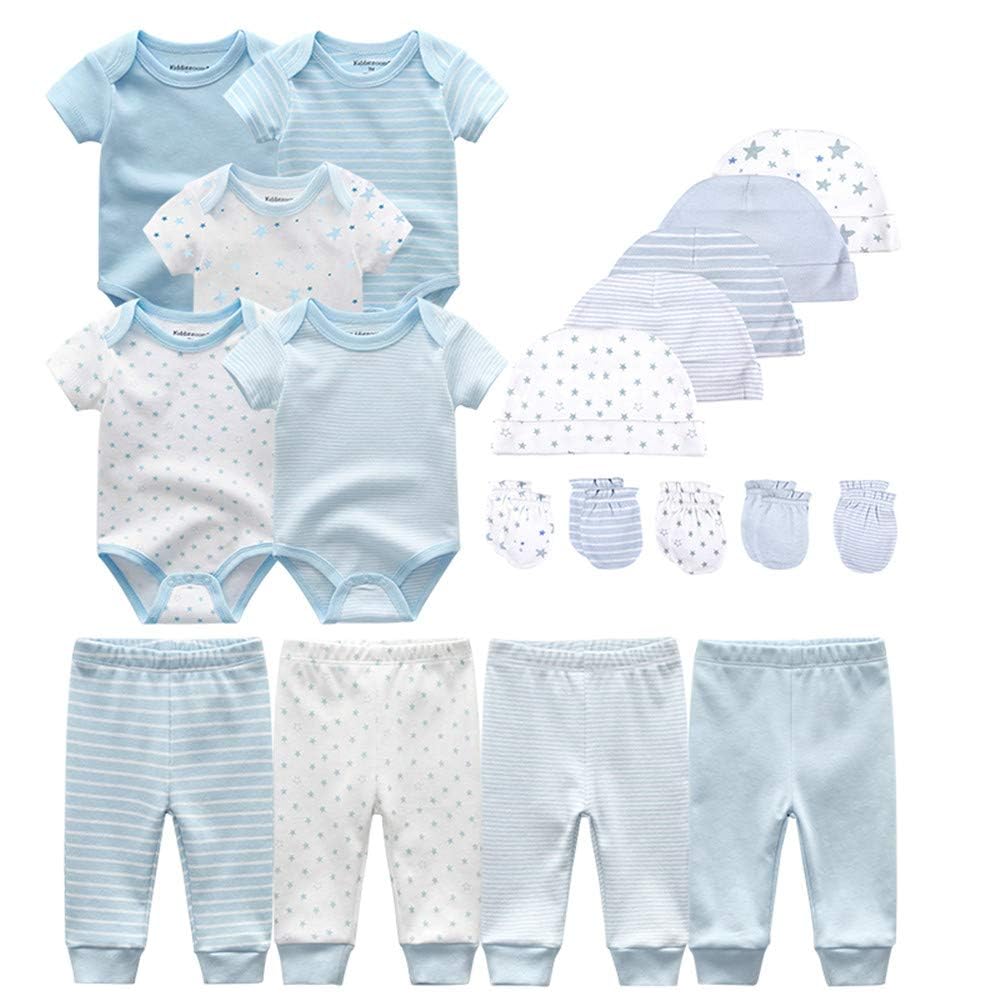 Kiddiezoom Conjunto de ropa de bebé de mameluco y pantalones de algodón para niños y niñas gorras para arañazos