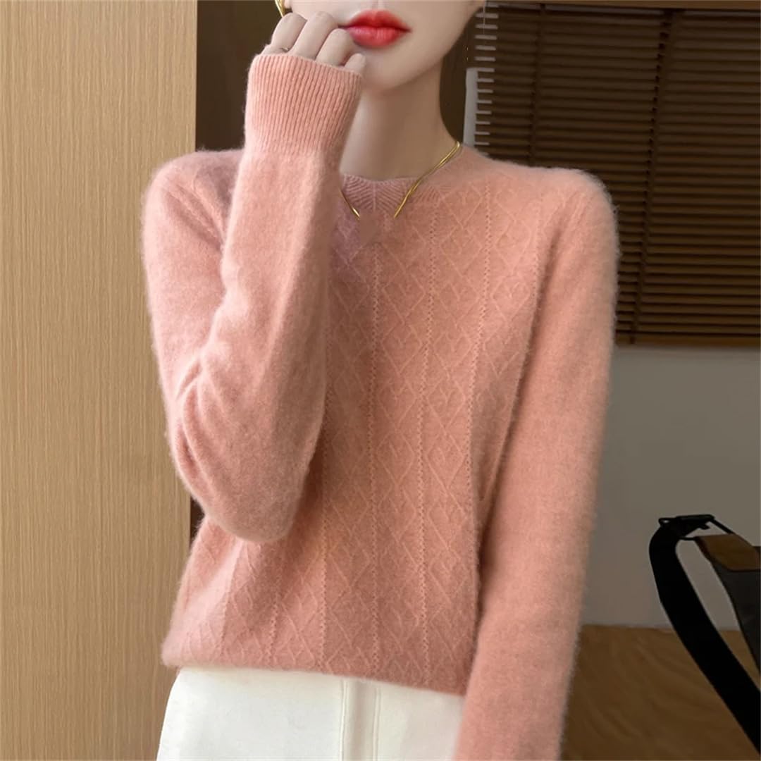 Maglione da donna in lana merino sottile girocollo maglione lavorato a maglia a trecce