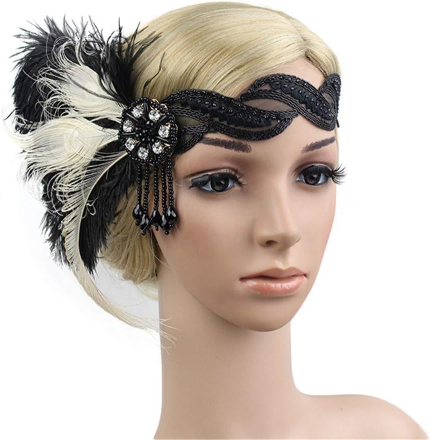Roaring Art Deco 1920s Flapper Feather Headpiece Roaring 20s Great Gatsby Headband for Women 1920s Headwear - Image 3