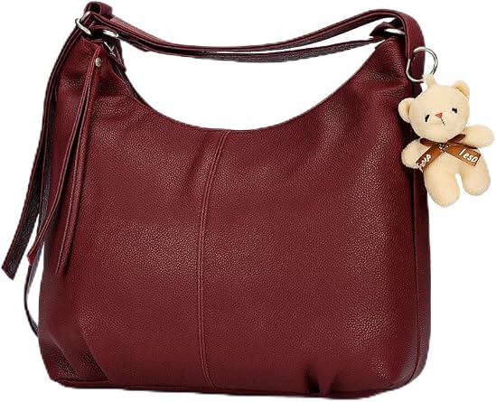 Womens Faux Leather Adjustable Shoulder Strap Shoulder Hand and Backpack Shoulder Bag with Teddy Bear