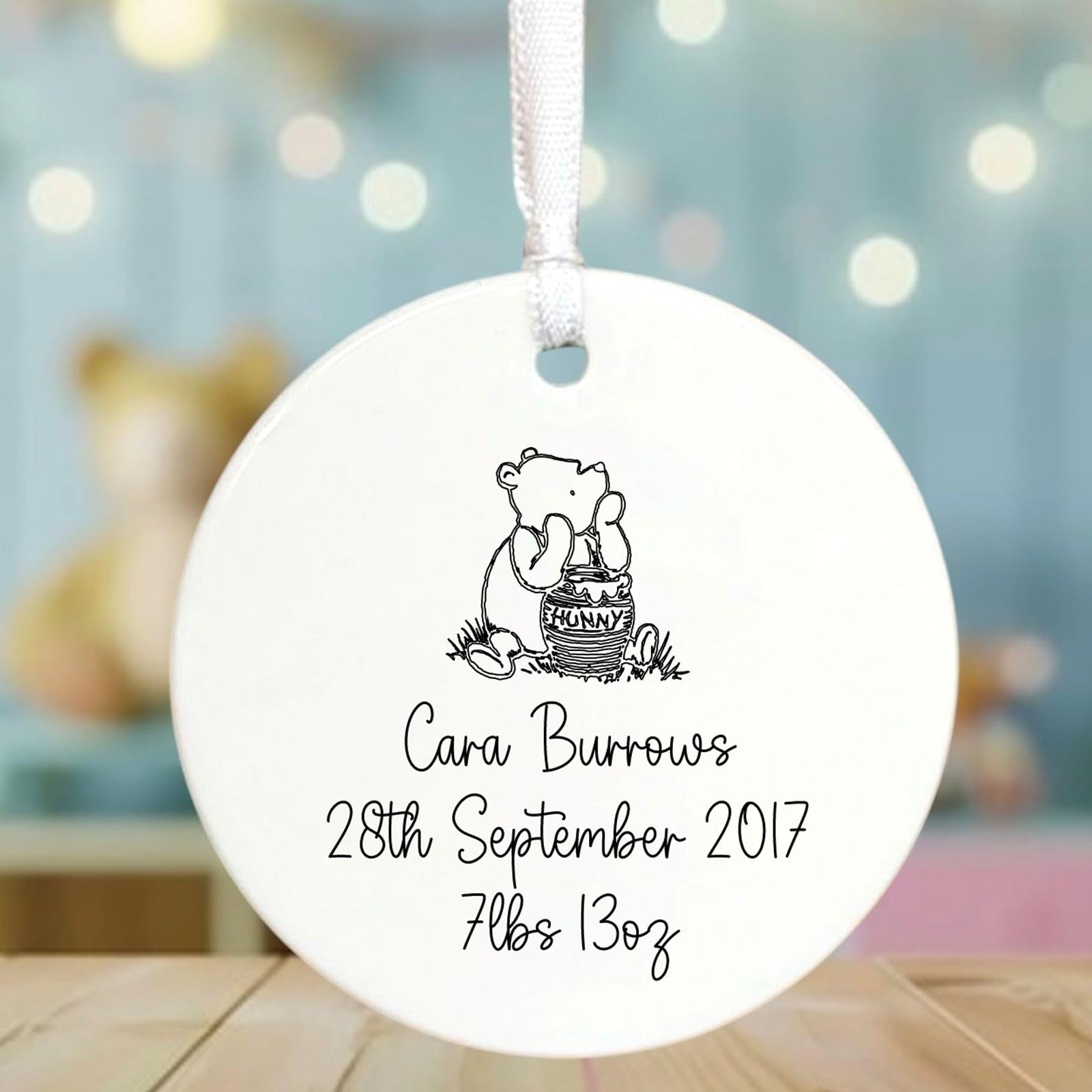 Luck And Luck White Personalised Winnie The Pooh New Baby Gift, Porcelain Keepsake Gift With Name Date Weight, New Mum Gift, Newborn Gift, Christening Keepsake