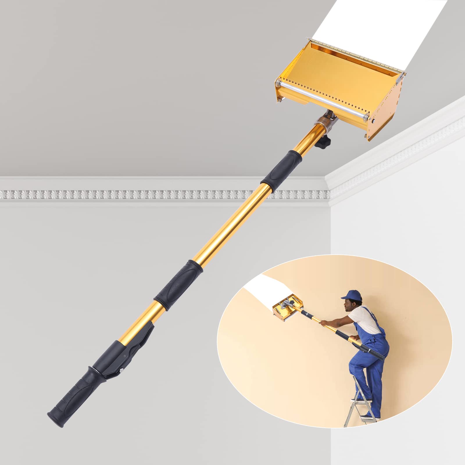 10,43 Zoll - Intonaco per finitura delle pareti con manico antiscivolo, scatola professionale per finitura piatta per cartongesso con asta regolabile, lunghezza 0,9-1,5 m, per stucco