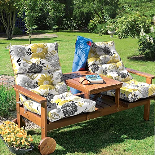 Twlear Outdoor High Back Patio Chair Cushions, Tufted Rocking Chair Cushions, Adirondack Cushions For Garden Porch Home Office Chair Use, 44” X 22” X 4”, 2 Pack, Yellow Calliopsis #TOP1