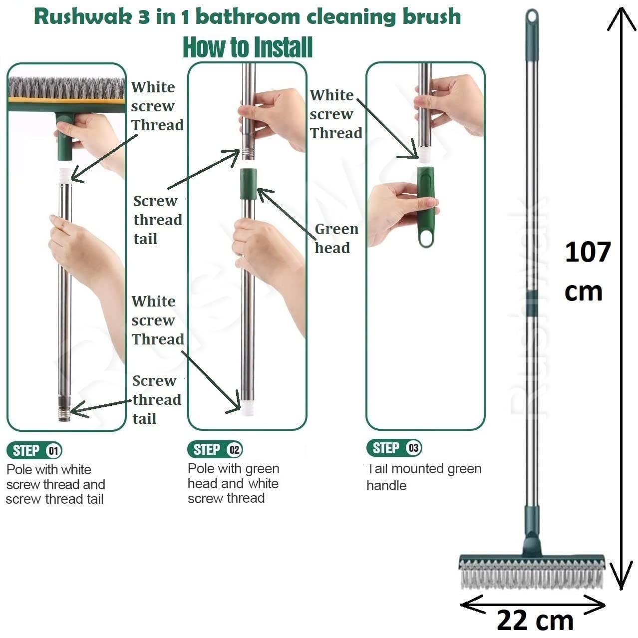 PN ONLINE ZONE Bathroom Cleaning Brush with Wiper Upgraded 3 in 1 Toilet Brush Bathroom Brush with Long Handle 180° Rotate Bathroom Floor Cleaning Brush Bathroom Cleaning Accessories 4
