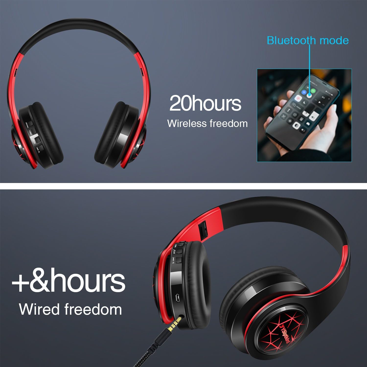 Bluetooth-Kopfhörer, Chat - Komfortable Over-Ear-Stereo-Kopfhörer, 6 atmende LED-Lichter, kabelloses Headset für Erwachsene, Teenager, Kinder, für Handy/Samsung/Pad/PC/Android/Laptop/TV (rot)