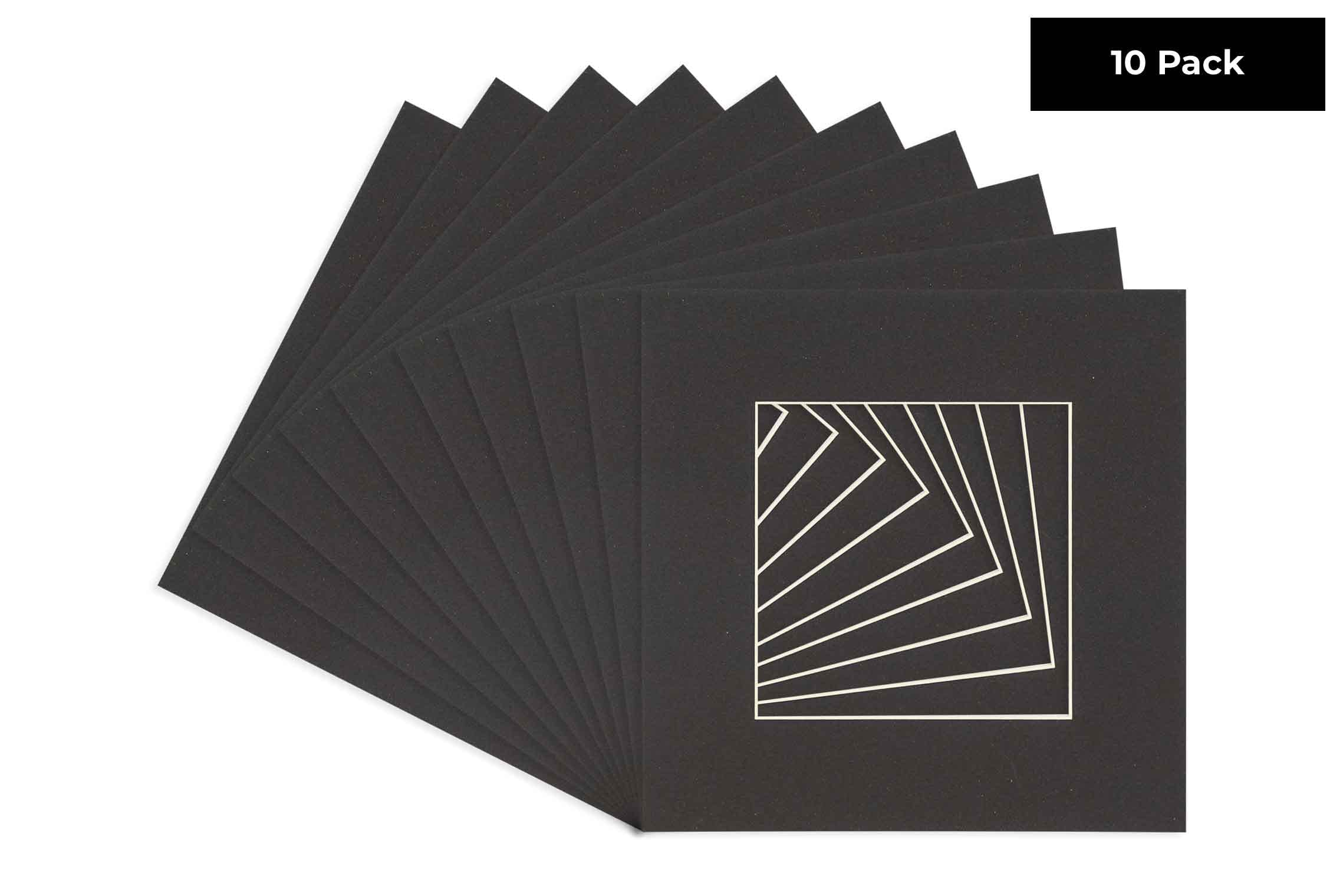 CountryArtHouse Black Acid Free 8x8 Square Picture Frame Mat with White Core Bevel Cut for 4x4 Pictures - Fits 8x8 Frame - Pack of 10 Matboards