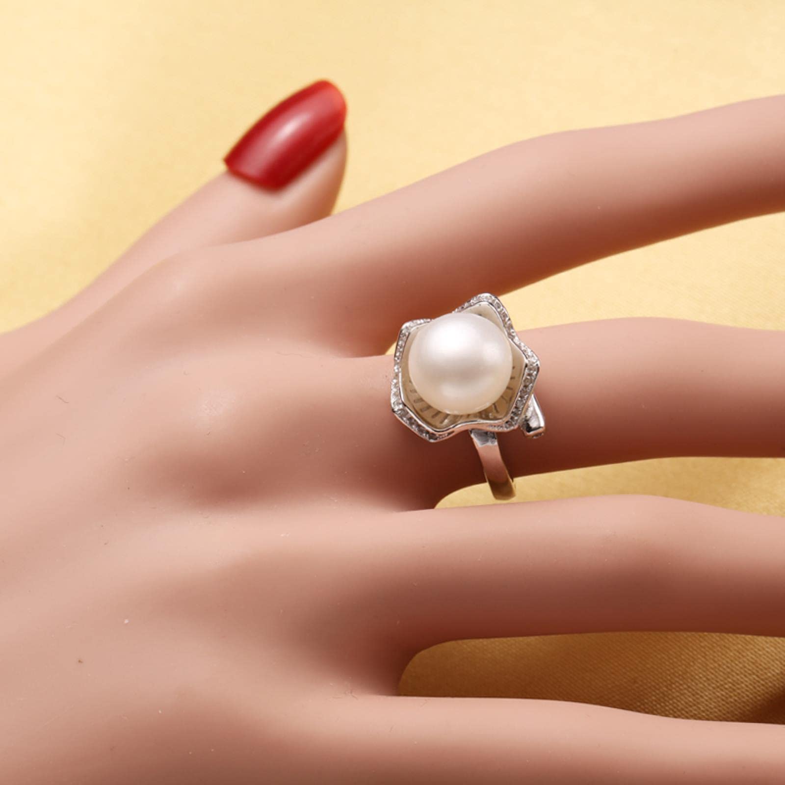 LLXYWJ Juegos de Joyas para Mujer de Perlas de Agua Dulce de Plata de Ley 925, Pendientes de Concha, Conjunto de Collar Llamativo de Anillo de Lujo