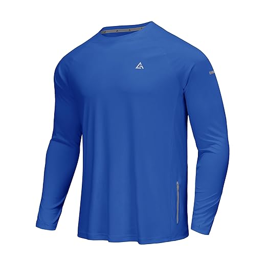 Men's Long Sleeve Swim Shirts Rash Guard Shirts UPF 50+ Sun Protection UV SPF Quick Dry Fit Surf Rashguard Hiking Fishing Swimming Water Beach Shirts, Blue XL