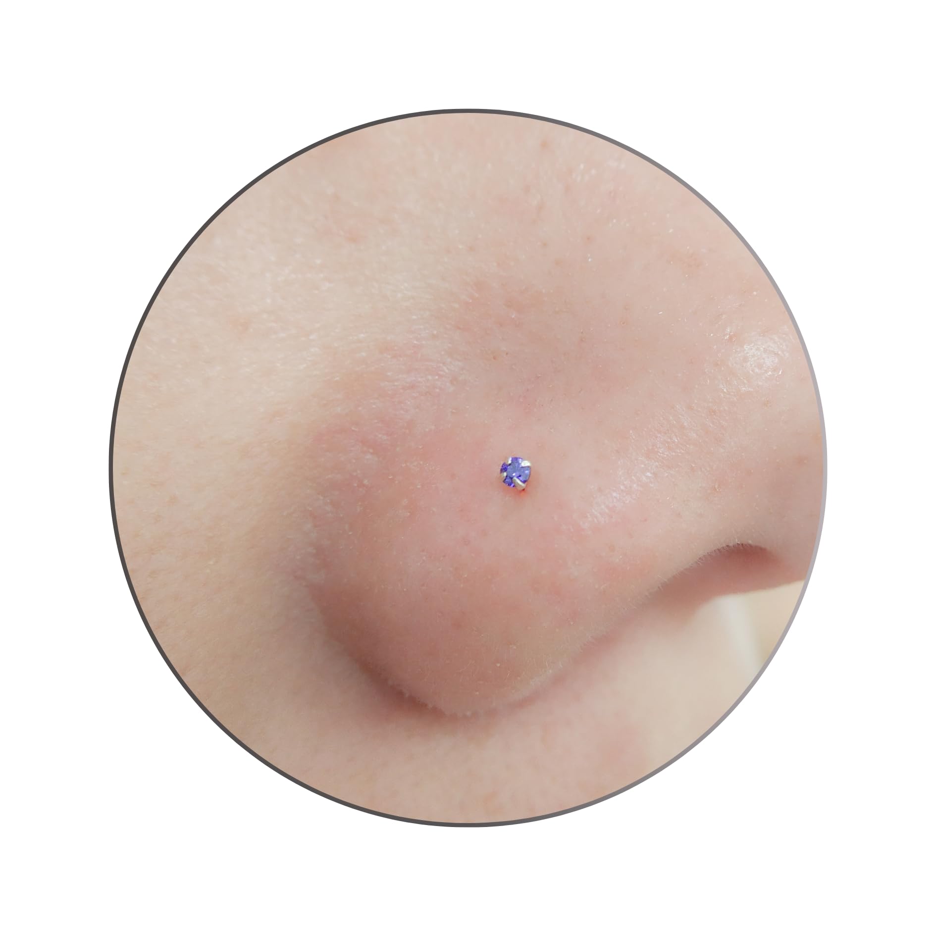 Gold Nose Stud 1.5mm Cubic Zirconia Stone Stud Piercing L Shape Post 24 Gauge (Purple)