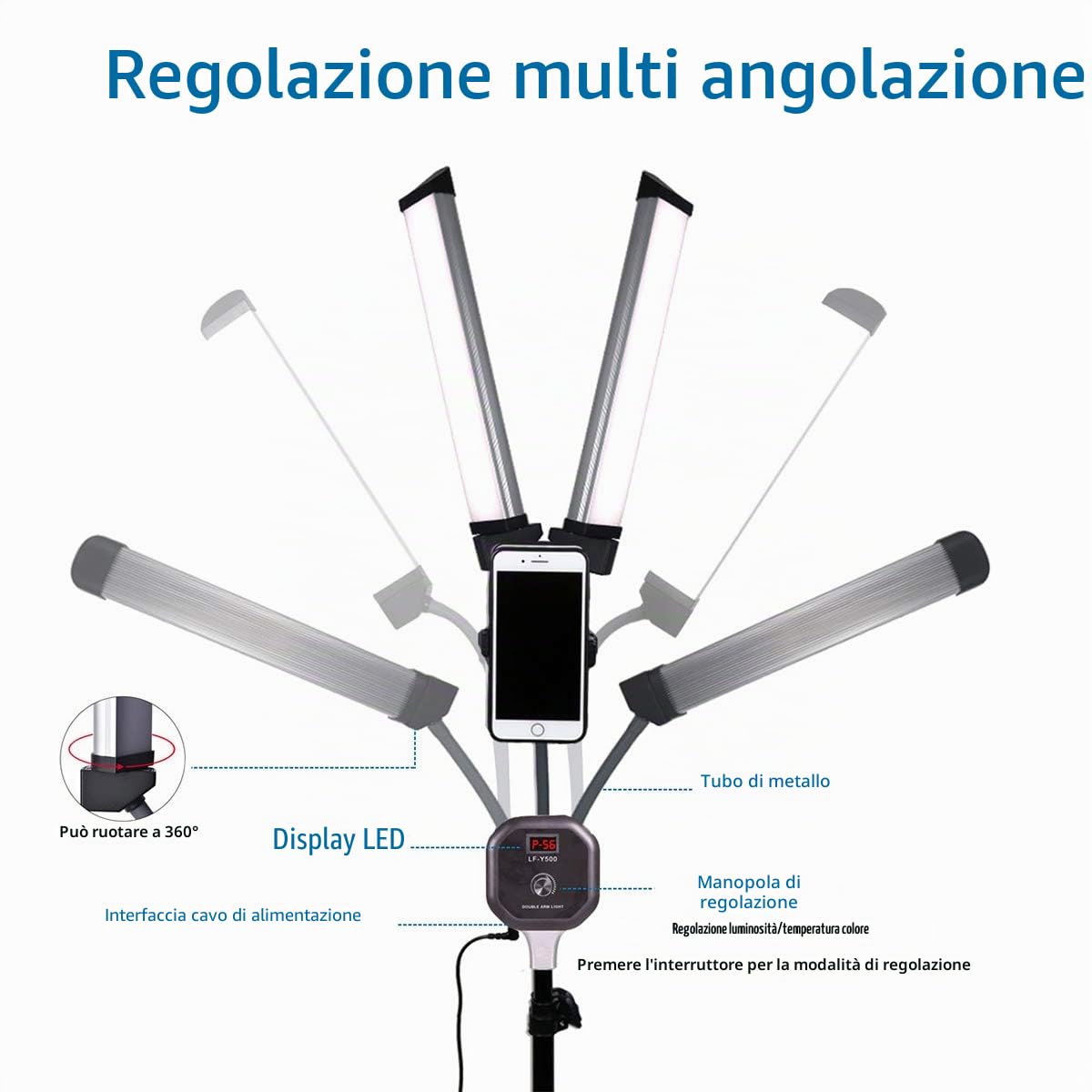 Set di luci LED da 50 W, con treppiede e borsa per il trasporto, per trucco, ciglia, sopracciglia 3 tatuaggi, 3200-5600 K, CRI 90+