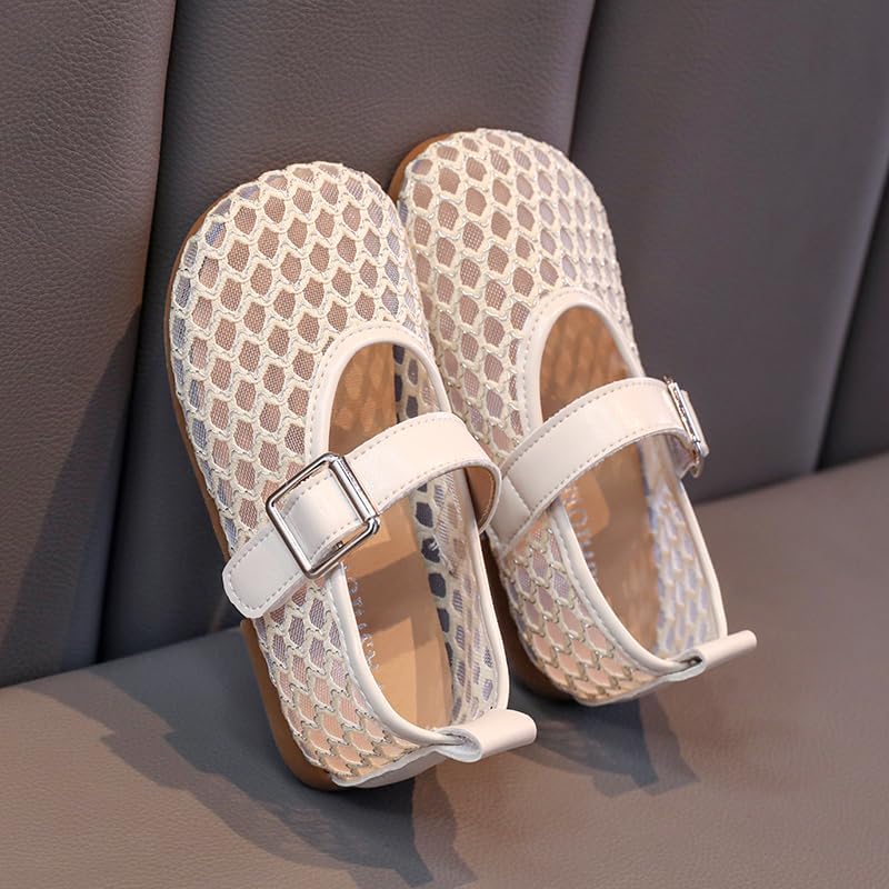 Girls Mesh Dressy Ballet Flats – Fishnet Ballerina Mary Jane with Adjustable Strap & Memory Foam for Toddler/Little Kid/Big Kid