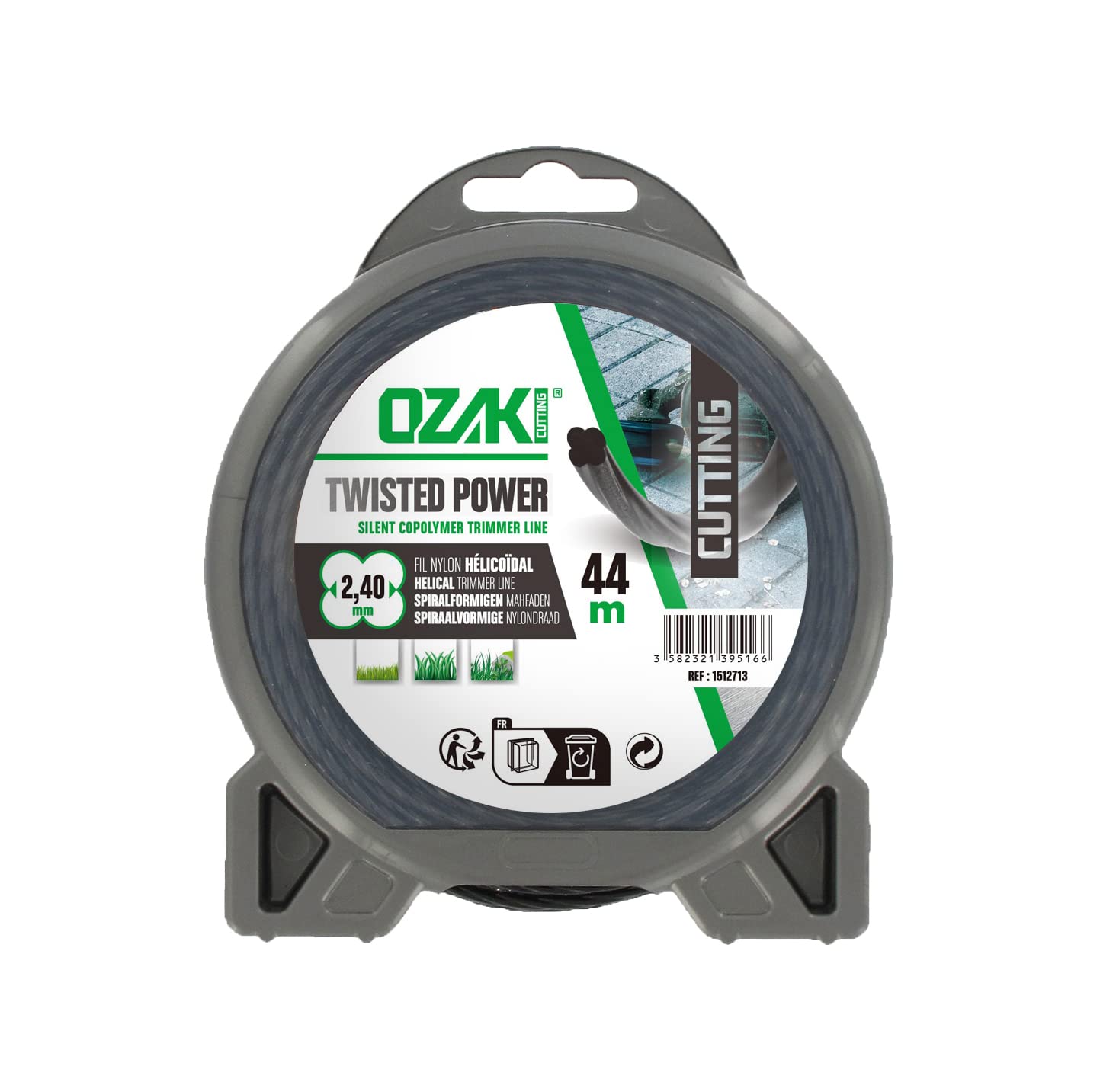 OZAKI - Fil Nylon Hélicoïdal TWISTED POWER SILENT LINE - Ø 2,4mm - L 44m - Fil Aérodynamique - Réduit Le Bruit & Les Vibrations