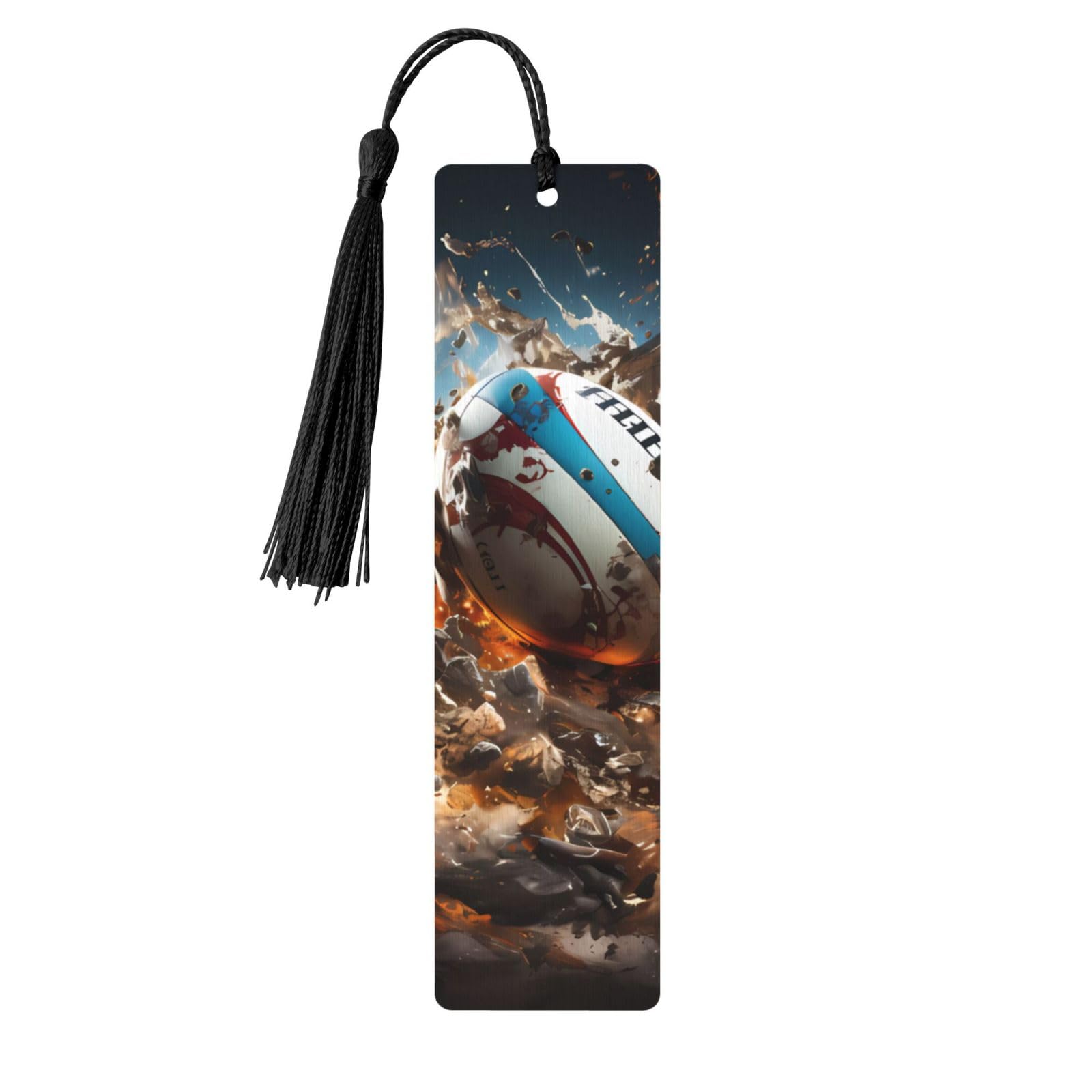 Black Wooden Bookmarks with Tassel Rugby on Fire Print Book Markers, for Book Lovers Page Markers Reading Gifts