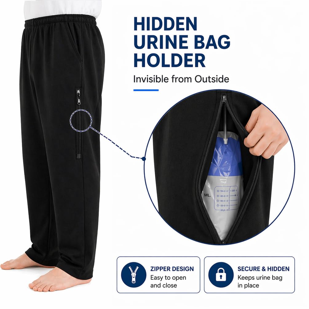 Pantaloni Porta-Sacca per Urina con 2 Tasche con Cerniera, Pantaloni Porta-Catetere per Incontinenza, Pantaloni Porta-Sacca per Urina, per Nefropatia, Nefrostomia