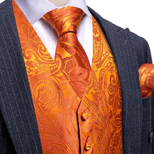 Image of Barry.Wang Men's Suit Vest Formal /Leisure Paisley Jacquard Silk Tie Pocket Square Waistcoat Set Wedding 5PCS