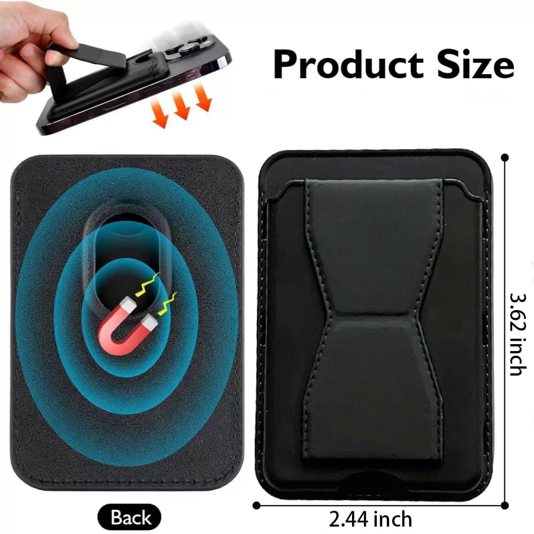 Adhesive Phone Wallet Stand – 3-in-1 Leather Card Holder with Kickstand & Grip, Slim RFID Blocking Wallet Fits iPhone 17/16/15/14/13/12 Series & Android, Holds 3 Cards – Black - Image 3
