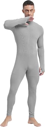 Mens Long Sleeves Bodysuit Long Sleeve Unitard Front Zipper Leotard Jumpsuits Costume