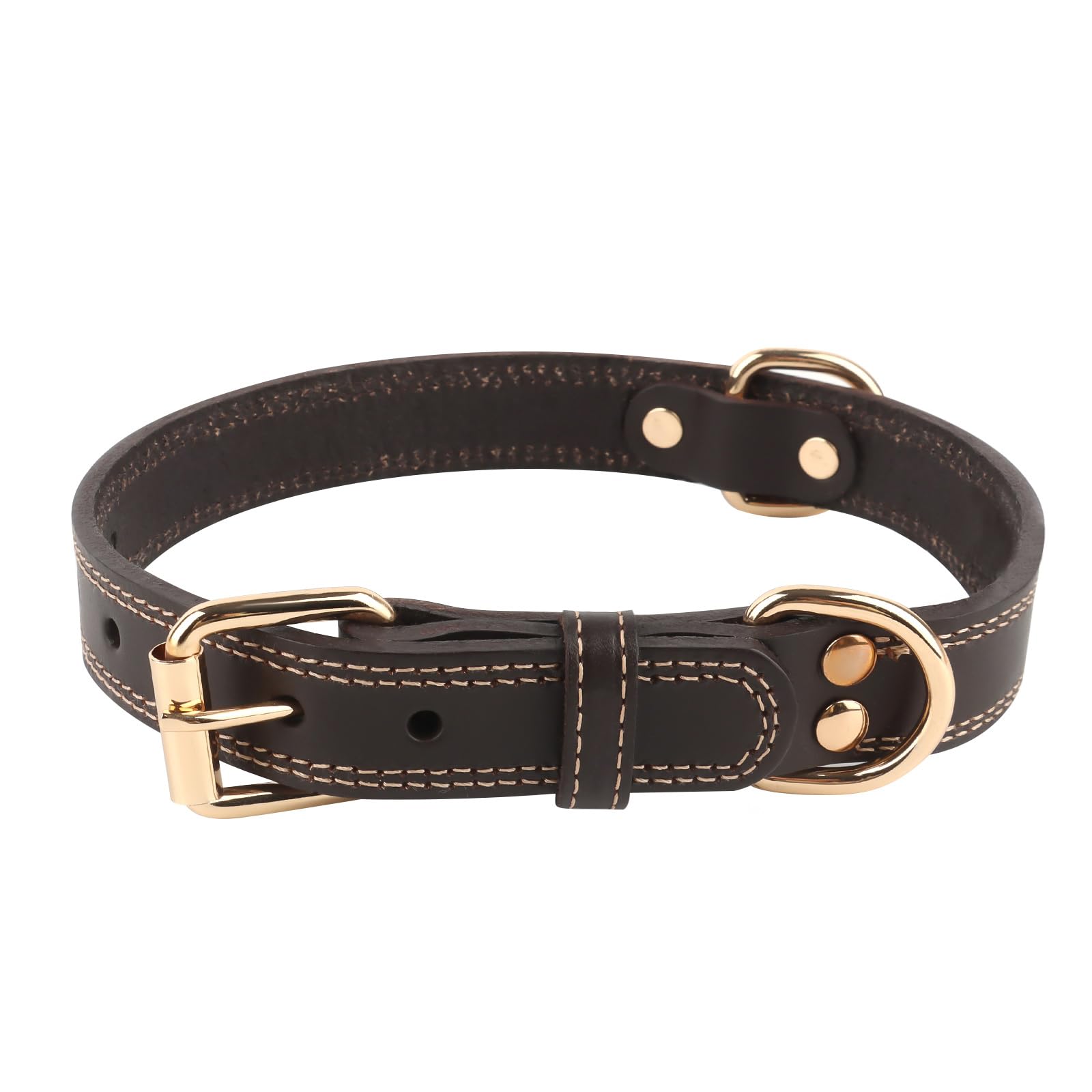 Collar Perro, ELEPRUC Collar de Cuero Perro Mediano, Collares para Perros, Perro Cuero, Collare per Cane in Morbido Cuoio Genuino, Resistente e Regolabile, Marrone