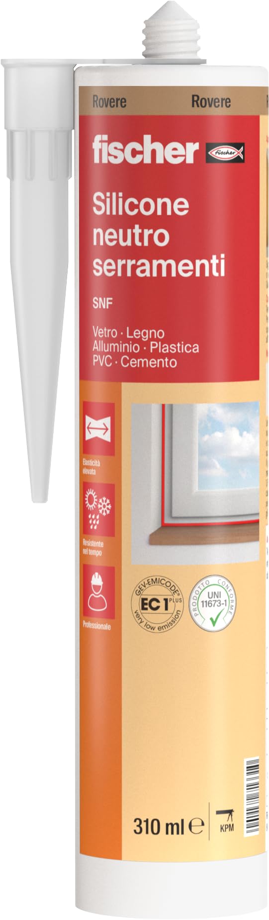 Fischer SNF Silicone Sigillante Legno Marrone Rovere, Pavimenti e Finestre, Neutro a Basso Modulo, Elastico, per Serramenti, Porte, Infissi, Inodore, Esterno/​Interno, 571331