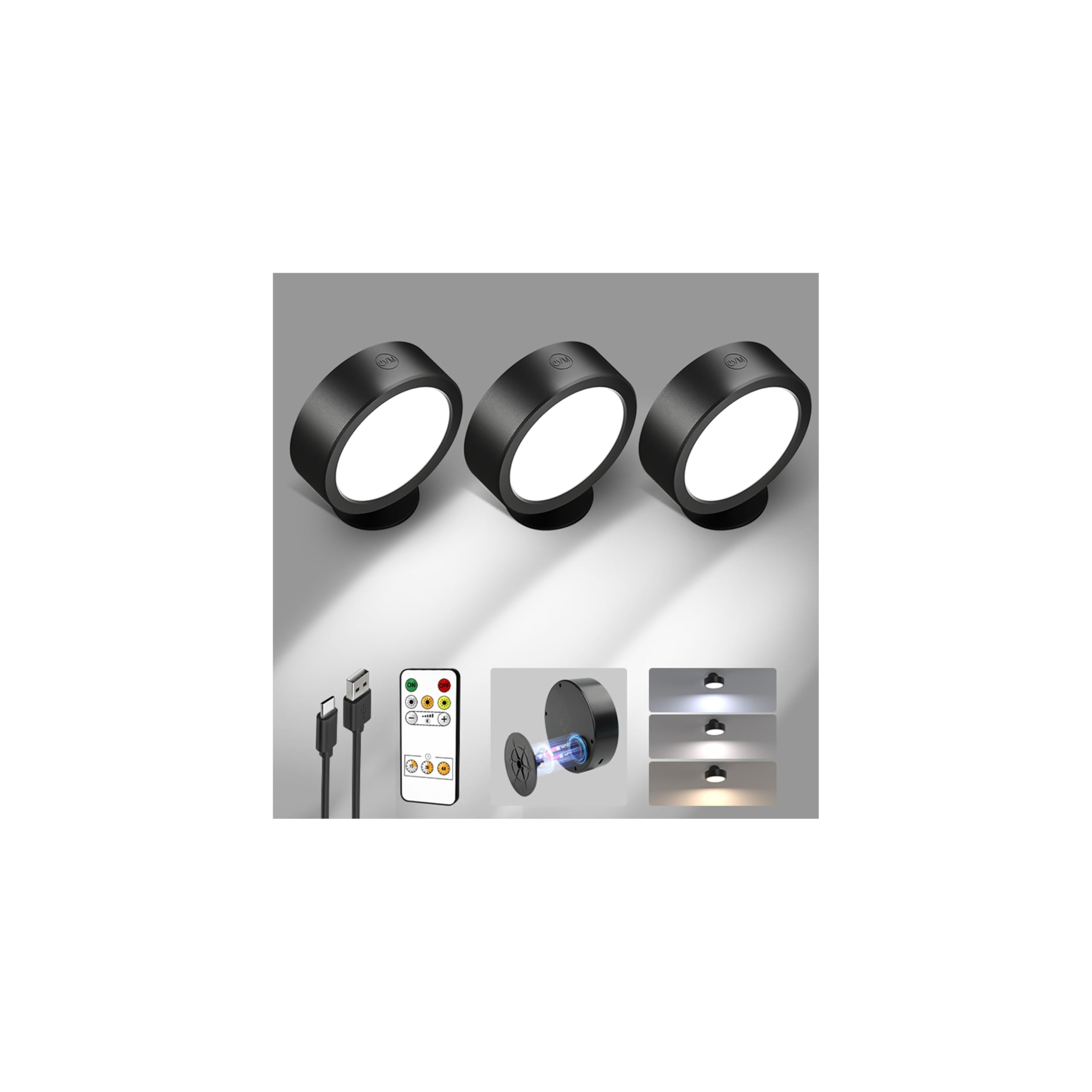 EZVALO LED Wall Mounted Lights, 5500mAh Rechargeable Wall Sconces Lamp, 3 Color Temps & Remote and Touch Control, 360°Rotation Dimmable Cordless Wall Light for Bedroom Reading Study Bedside (3 Pack)
