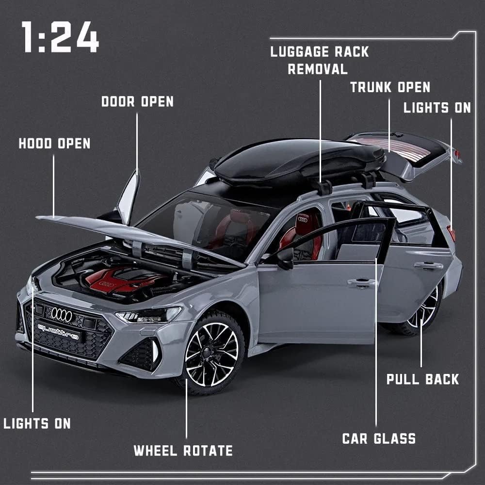 Bluebell RS 6 Blue Car Travel Version Model Car Simulation Sound and Light Pull Back Alloy Car Toy Car Boy Collection Decoration Gift Toy Vehicle with Light and Sound Pull Back Toy Car for Kids.