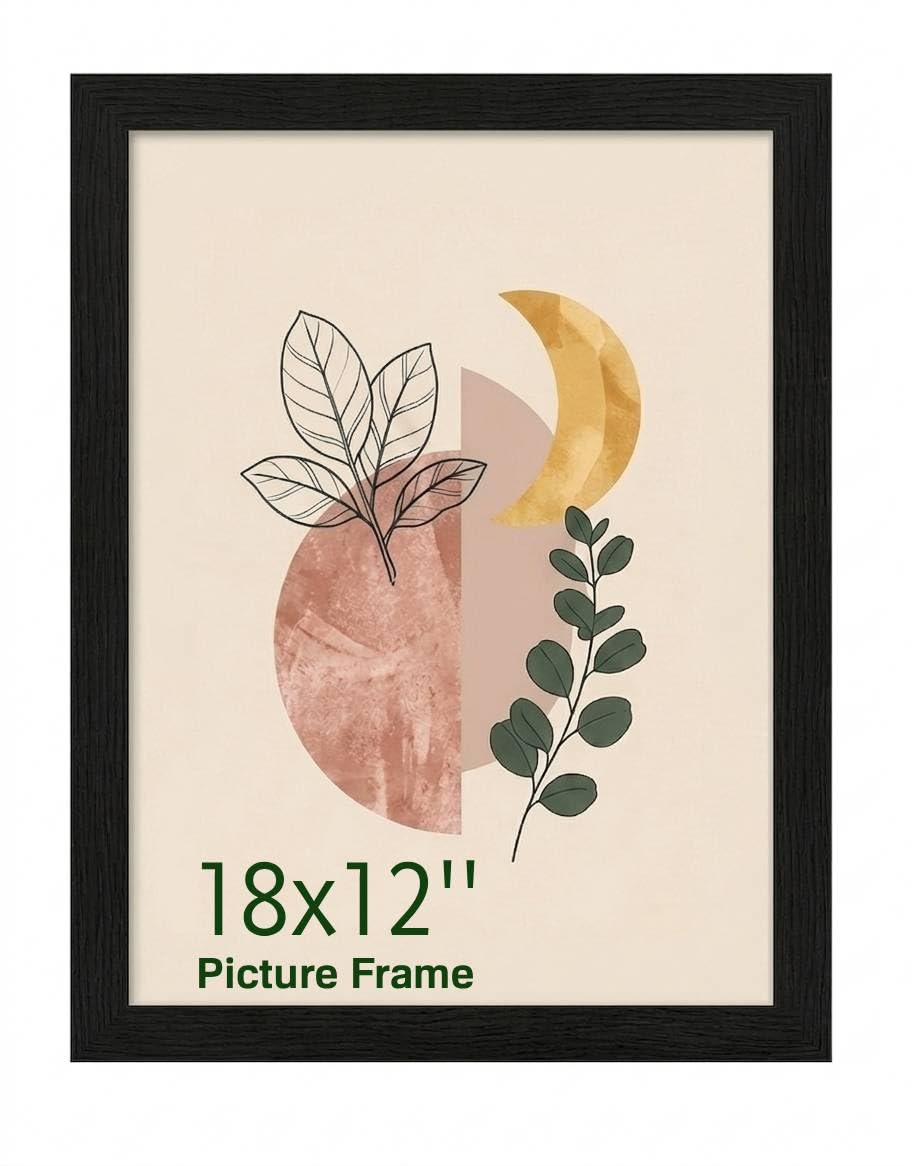 Poster Mount 18x12 Inch – Black MDF Wood Picture Frame - Shatterproof Acrylic Glazing for Safe Display - Dual-Orientation Wall Hanging