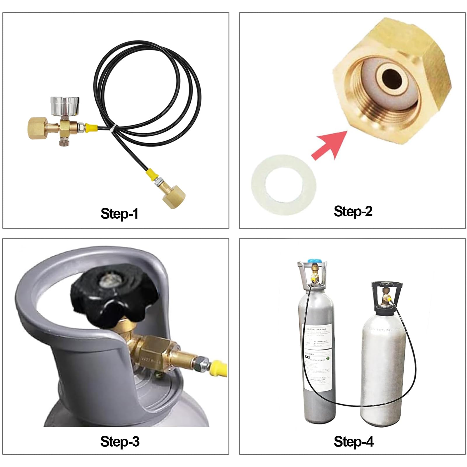 Manguera de CO2 1.5m W21.8-14 DIN477, Adaptador de Tanque de CO2 con Manómetro de 3500 PSI y Válvula de Alivio de Presión para Estaciones de Llenado de CO2 y Suministro de Argón y Nitrógeno
