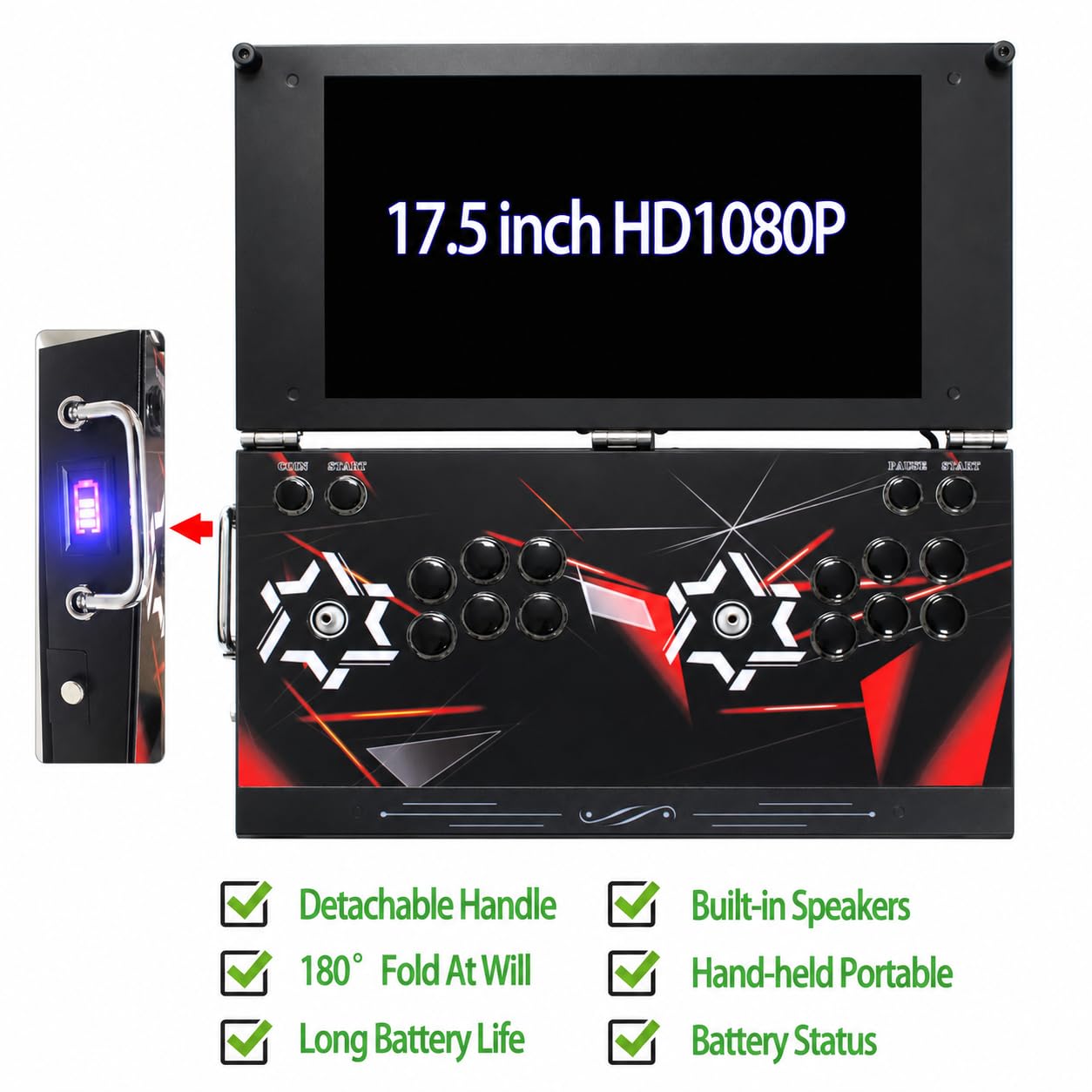 Tragbare Arcade-Spielekonsole, 44,9 cm (17,5 Zoll) HD Retro Gaming Maschine | Enthält 26800 Spiele, Dual-Joysticks und Suchfilter für Heim-Multiplayer-Spiele