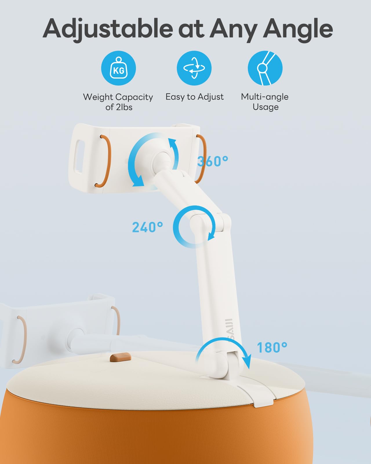 SAIJI Soporte de almohada para tableta, soporte para Kindle compatible con Kindle de 4.7 a 15.6 pulgadas, monitor portátil, soporte ajustable de 360° para cama con brazo flexible de doble eje y cojín