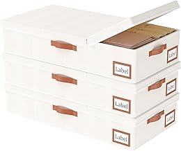 Yawinhe 3 Pieces Under Bed Storage Bags, Foldable Storage Box with Lid and Handle, Closet Organizers for Clothes, Blankets, Pillows, 80 x 40 x 15 cm, Beige