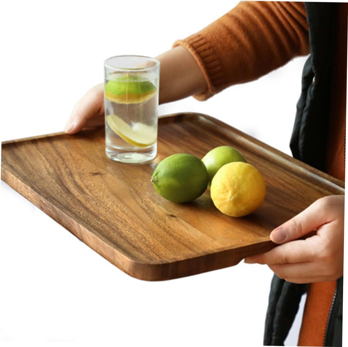 Solid Wood Dinner Plate Handmade Breakfast Plate Wood Fruit Tray Snack Serving Tray for Home Kitchen Rustic Tableware for Meals Fruits and Desserts